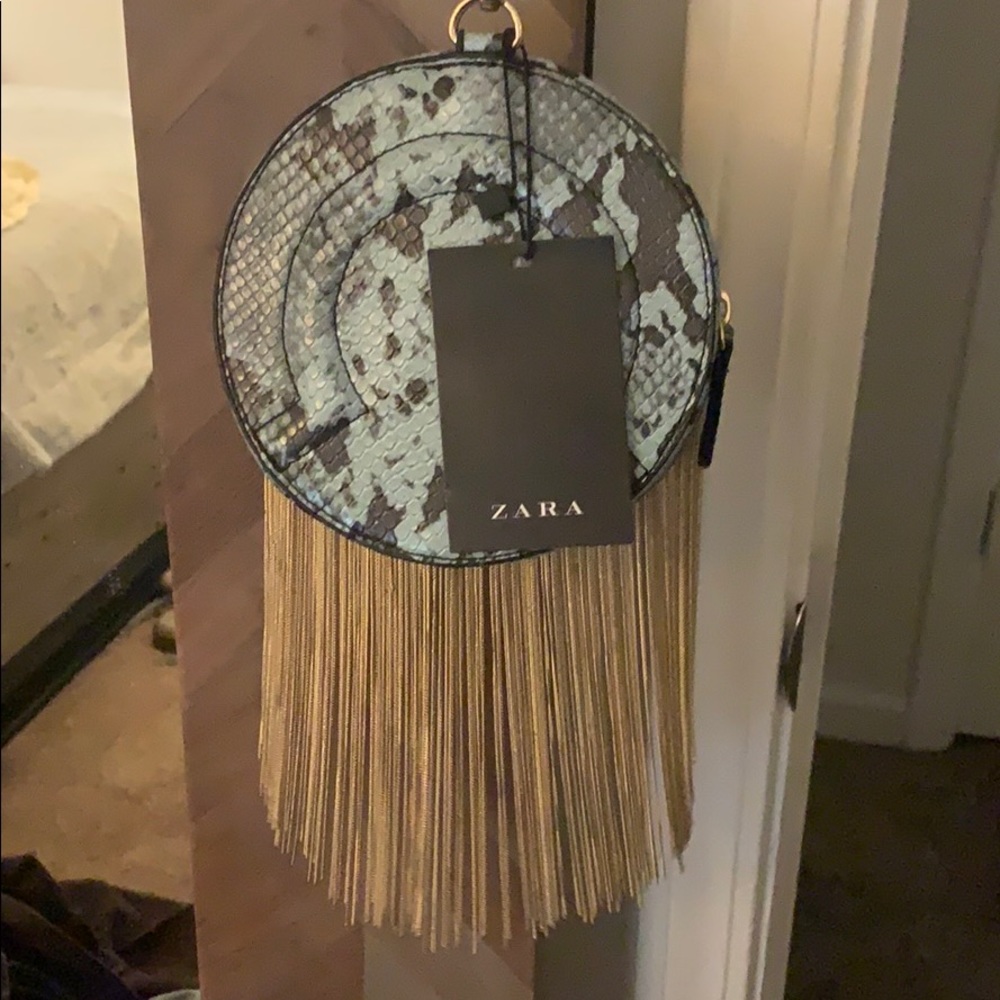 🦋ZARA🦋 SNAKE SKIN TASSEL PURSE BAG BLUE & BLACK